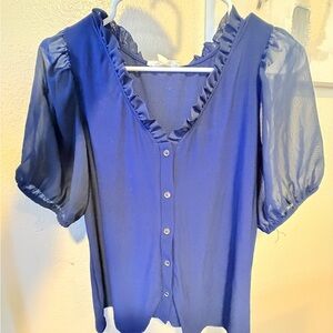 PerSeption Concept Royal Blue Ruffle Blouse